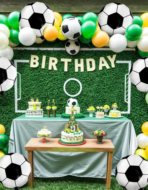 Load image into Gallery viewer, 6 Pieces, 18 Inch Soccer Balloons - Soccer Party Decorations | Soccer Birthday Party Supplies | Soccer Birthday Balloons for Soccer Party Decorations | Soccer Ball Balloons for Gender Reveal Decor
