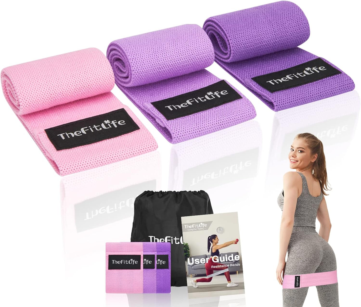 Resistance Exercise Bands for Women - Fabric Workout Bands for Booty, Hip, Glute, Leg, Thigh, Squat, Butt Lift Excersize and Fitness Loop Bands for Home Gym, Stretching