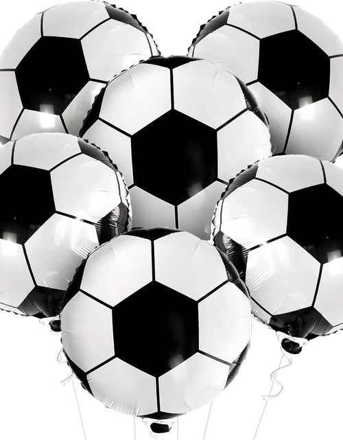 Load image into Gallery viewer, 6 Pieces, 18 Inch Soccer Balloons - Soccer Party Decorations | Soccer Birthday Party Supplies | Soccer Birthday Balloons for Soccer Party Decorations | Soccer Ball Balloons for Gender Reveal Decor
