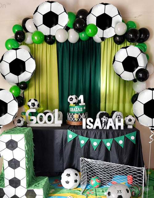 Load image into Gallery viewer, 6 Pieces, 18 Inch Soccer Balloons - Soccer Party Decorations | Soccer Birthday Party Supplies | Soccer Birthday Balloons for Soccer Party Decorations | Soccer Ball Balloons for Gender Reveal Decor
